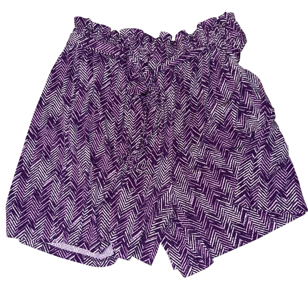 LuLaRoe Ella Shorts 3XL Purple Chevron Paperbag Waist Elastic Tie Belt Zigzag